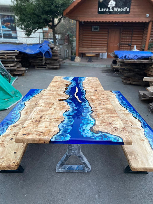 Ocean Table, St George Island, Custom 90” x 17” Poplar Ocean Blue, Turquoise White Waves Table, Epoxy Lake Dining Table Order for Danielg 5