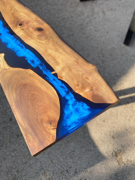 Walnut Coffee Table, Custom 96” x 15” Walnut Ocean Blue, Turquoise White Waves Epoxy Table, River Dining Table, Custom Order for Bishopwes 2