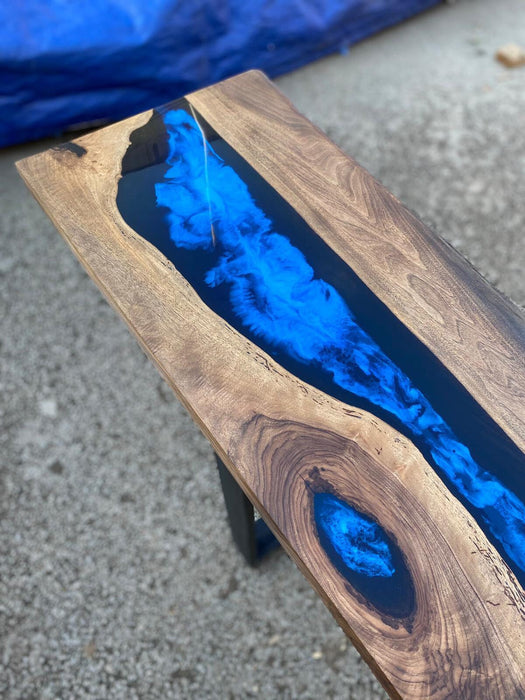 Walnut Coffee Table, Custom 74” x 15” Walnut Ocean Blue, Turquoise White Waves Epoxy Table, River Dining Table, Custom Order for Bishopwes 4