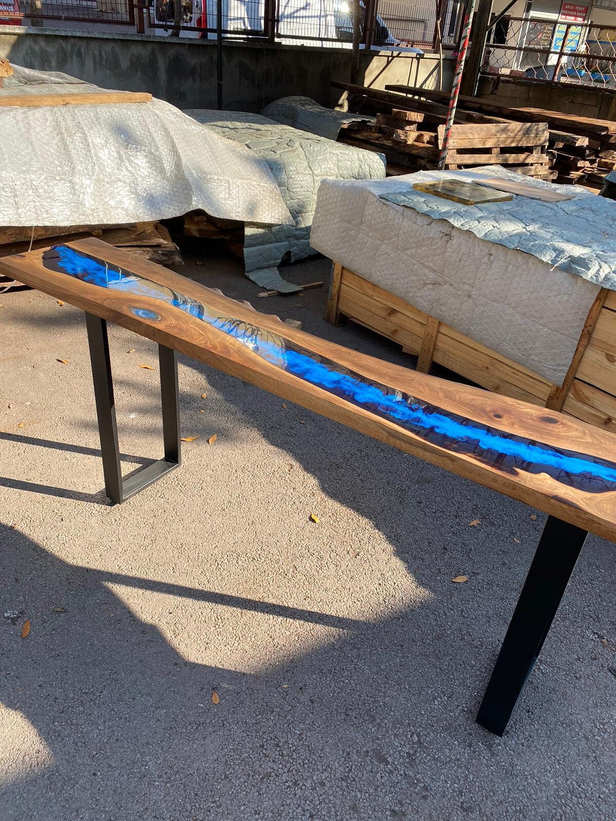 Walnut Coffee Table, Custom 72” x 15” Walnut Ocean Blue, Turquoise White Waves Epoxy Table, River Dining Table, Custom Order for Bishopwes 3