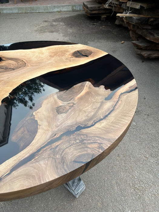 Epoxy Round Table, Epoxy Dining Table, Walnut Epoxy River Table, Custom 40” Round Walnut Wood Black Epoxy Table, Order for Rebecca&Sam