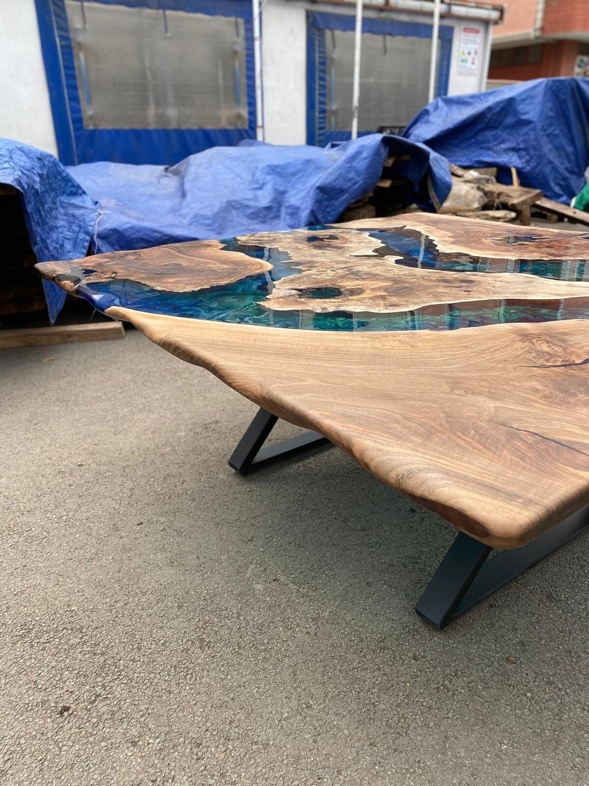 Walnut Dining Table, Epoxy Resin Table, Custom 72” x 72” Walnut Blue, Turquoise, Green Table, Epoxy Dining Table, Custom for Tina B 2