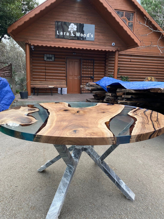 Round Dining Table, Custom 60” Diameter Round Table, Walnut Clear Epoxy Table, Epoxy Resin Table, Custom Order for Garrett B