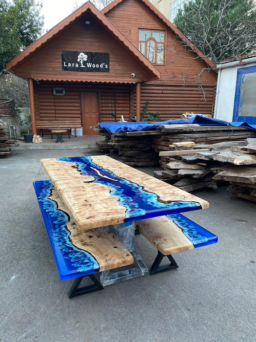 Ocean Table, St George Island, Custom 90” x 36” Poplar Ocean Blue, Turquoise White Waves Table, Epoxy Lake Dining Table Order for Danielg 1