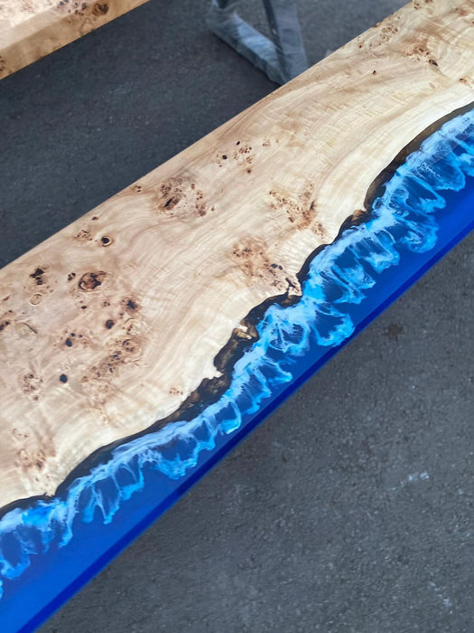 Ocean Table, St George Island, Custom 90” x 17” Poplar Ocean Blue, Turquoise White Waves Table, Epoxy Lake Dining Table Order for Danielg 5