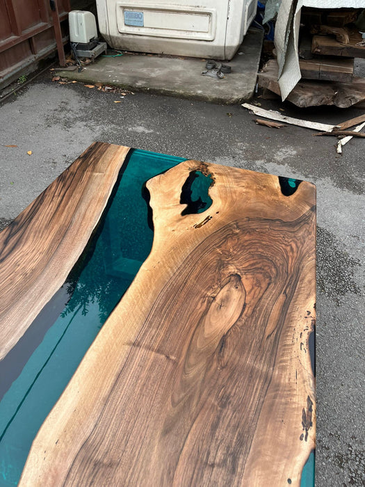 Live Edge Table, Custom 54” x 36” Walnut Translucent Transparent Turquoise Epoxy Table, Epoxy River Dining Table, Custom  Order for Bret B
