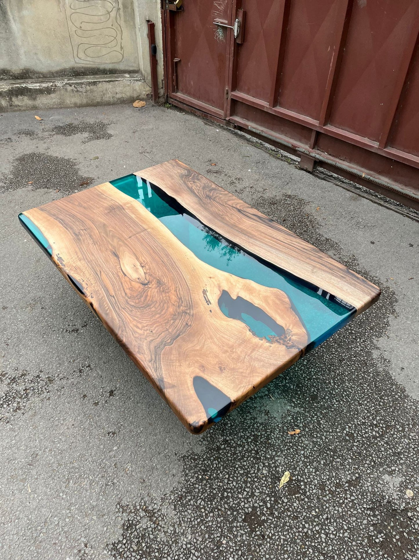 Live Edge Table, Custom 54” x 36” Walnut Translucent Transparent Turquoise Epoxy Table, Epoxy River Dining Table, Custom  Order for Bret B