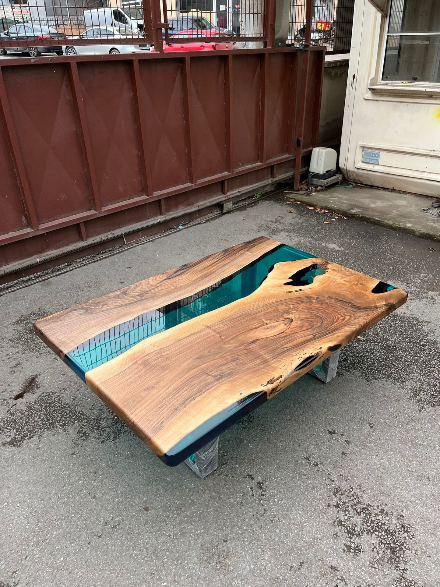 Live Edge Table, Custom 54” x 36” Walnut Translucent Transparent Turquoise Epoxy Table, Epoxy River Dining Table, Custom  Order for Bret B