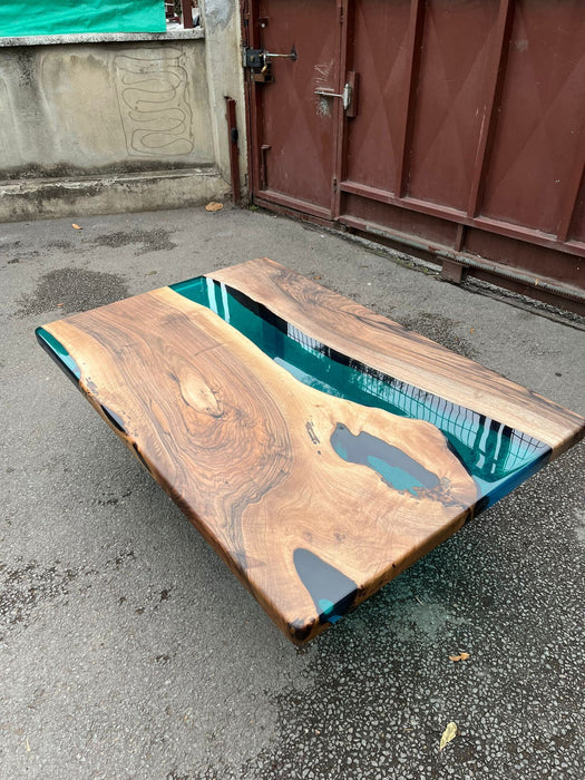 Live Edge Table, Custom 54” x 36” Walnut Translucent Transparent Turquoise Epoxy Table, Epoxy River Dining Table, Custom  Order for Bret B