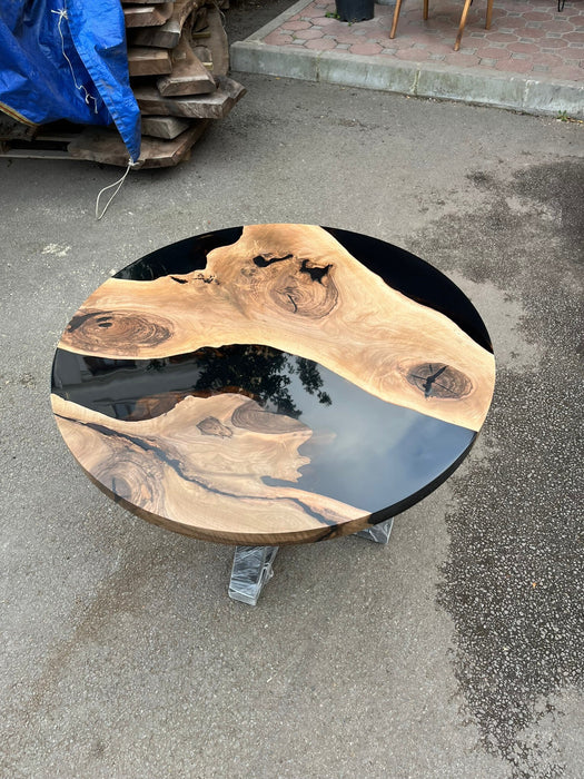 Epoxy Round Table, Epoxy Dining Table, Walnut Epoxy River Table, Custom 40” Round Walnut Wood Black Epoxy Table, Order for Rebecca&Sam