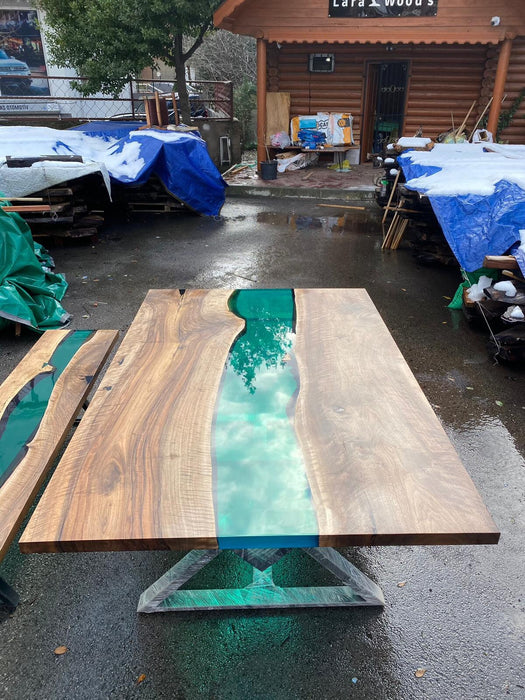 Epoxy Dining Bench, Matching Bench for Custom 80” x 53” Walnut Blue, Turquoise, Green Table, Order for Dietrich