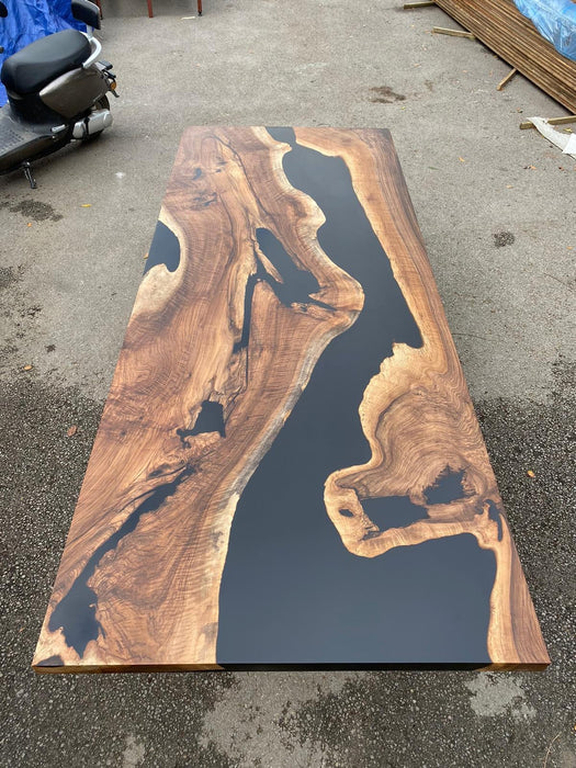 Walnut Live Edge Table, Custom 100” x 40” Walnut Matte Black Epoxy Table, Epoxy Resin River Dining Table Order for Sam D 3