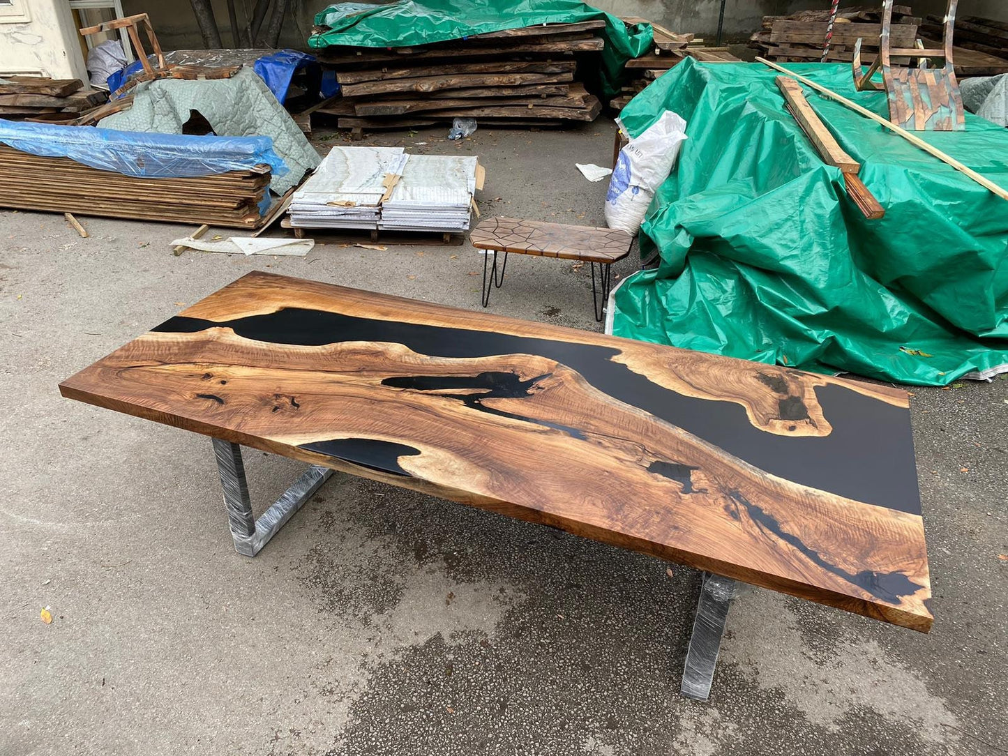 Walnut Live Edge Table, Custom 100” x 40” Walnut Matte Black Epoxy Table, Epoxy Resin River Dining Table Order for Sam D 3