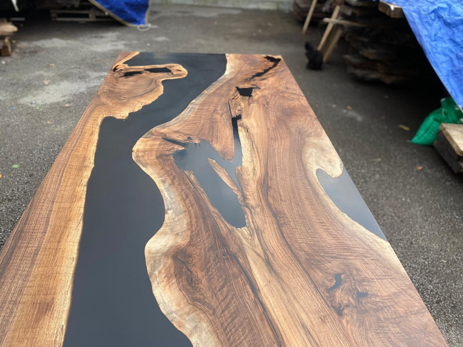 Walnut Live Edge Table, Custom 100” x 40” Walnut Matte Black Epoxy Table, Epoxy Resin River Dining Table Order for Sam D 3