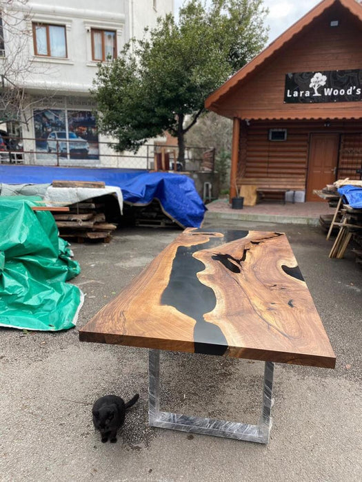 Epoxy Table, Epoxy Dining Table, Walnut Epoxy River Table, Custom 100” x 40” Walnut Matte Black Epoxy Table Order for Sam D 1