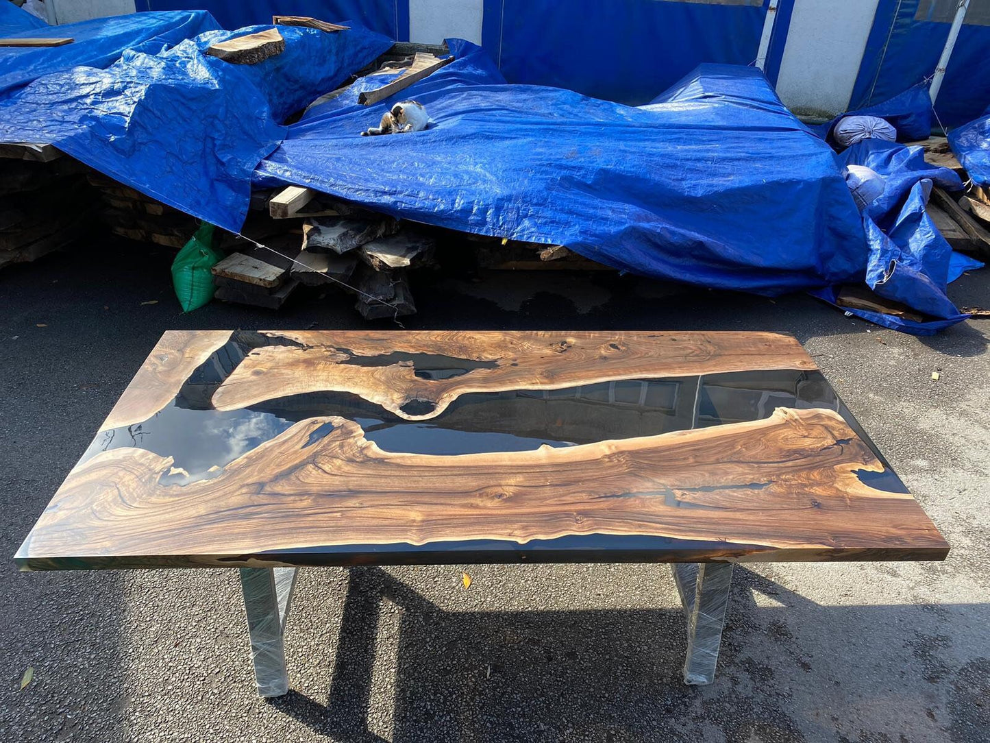 Walnut Live Edge Table, Custom 84” x 40” Walnut Smokey Gray Table, Epoxy Resin River Dining Table Order for Jodie F3