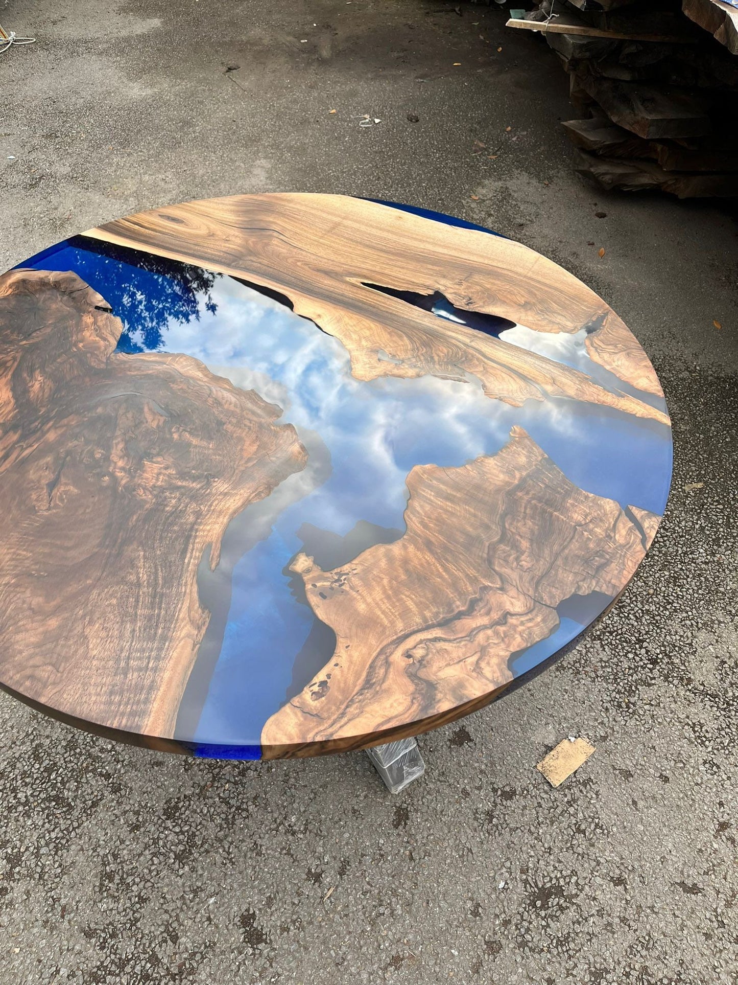 Custom 48” Round  Walnut Blue Epoxy Table, Epoxy Dining Table, Live Edge Table, Order for Barbara 1