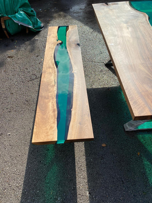 Epoxy Dining Bench, Matching Bench for Custom 80” x 53” Walnut Blue, Turquoise, Green Table, Order for Dietrich