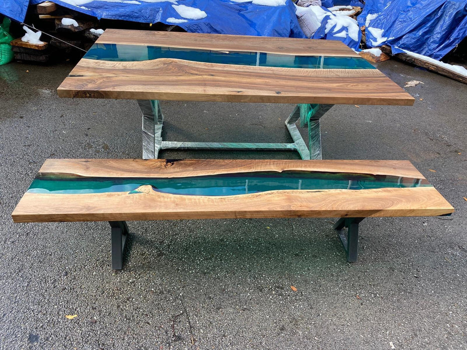 Epoxy Dining Table, Custom 80” x 53” Walnut Blue, Turquoise, Green Table, Live Edge Table, River Table, for Dietrich