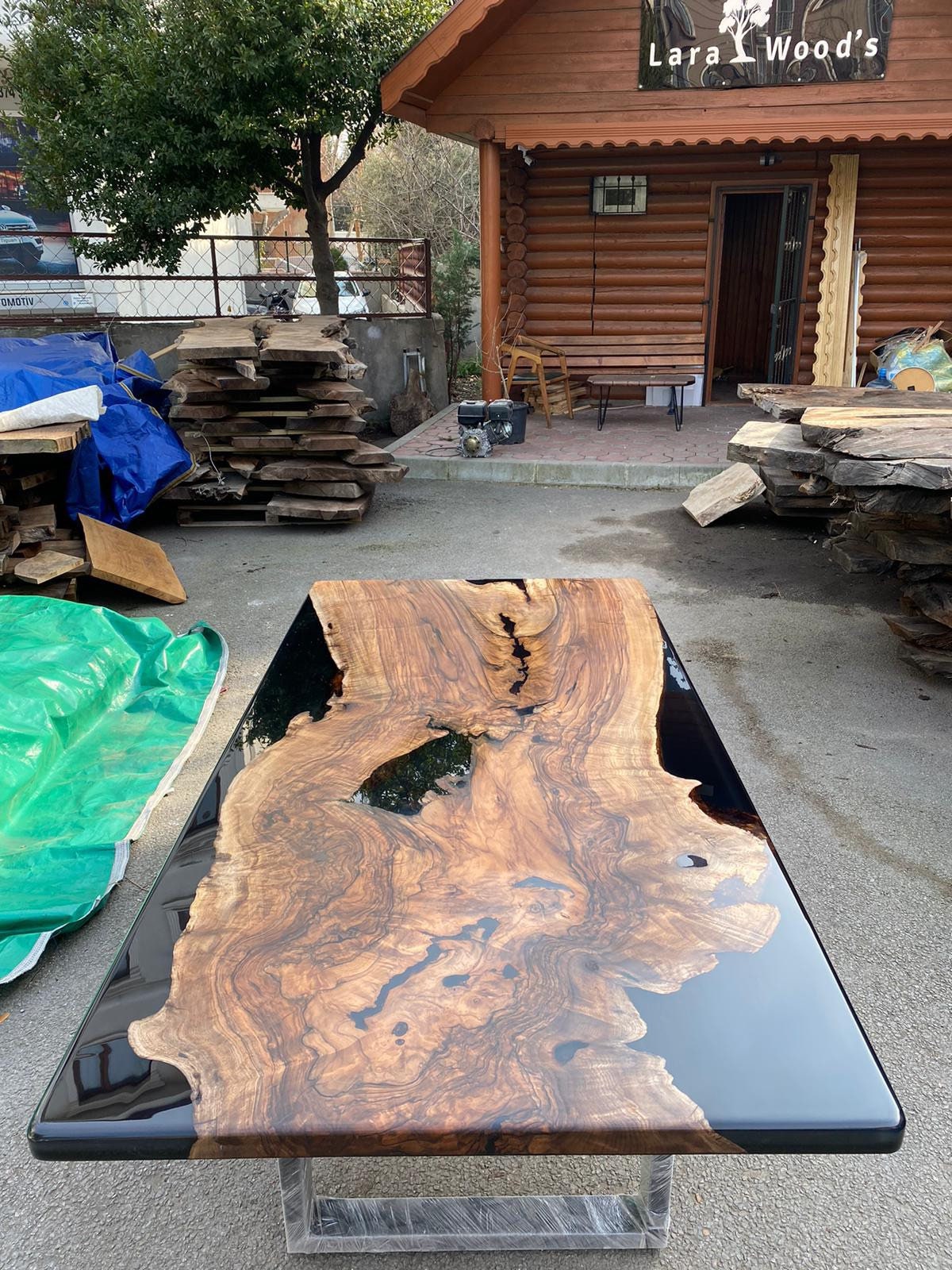 Handmade Epoxy Table, Epoxy Table, Epoxy Dining Table, Custom 84” x 42” Walnut Black Epoxy Table, Order for Roxanne