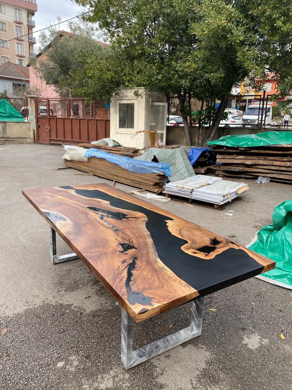 Walnut Live Edge Table, Custom 100” x 40” Walnut Matte Black Epoxy Table, Epoxy Resin River Dining Table Order for Sam D 3