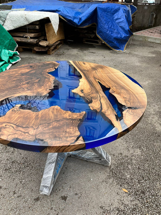 Custom 48” Round  Walnut Blue Epoxy Table, Epoxy Dining Table, Live Edge Table, Order for Barbara 1