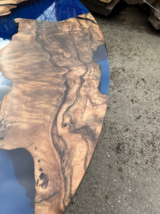 Custom 48” Round  Walnut Blue Epoxy Table, Epoxy Dining Table, Live Edge Table, Order for Barbara 1