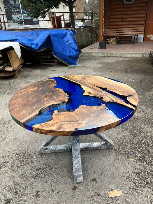 Custom 48” Round  Walnut Blue Epoxy Table, Epoxy Dining Table, Live Edge Table, Order for Barbara 1