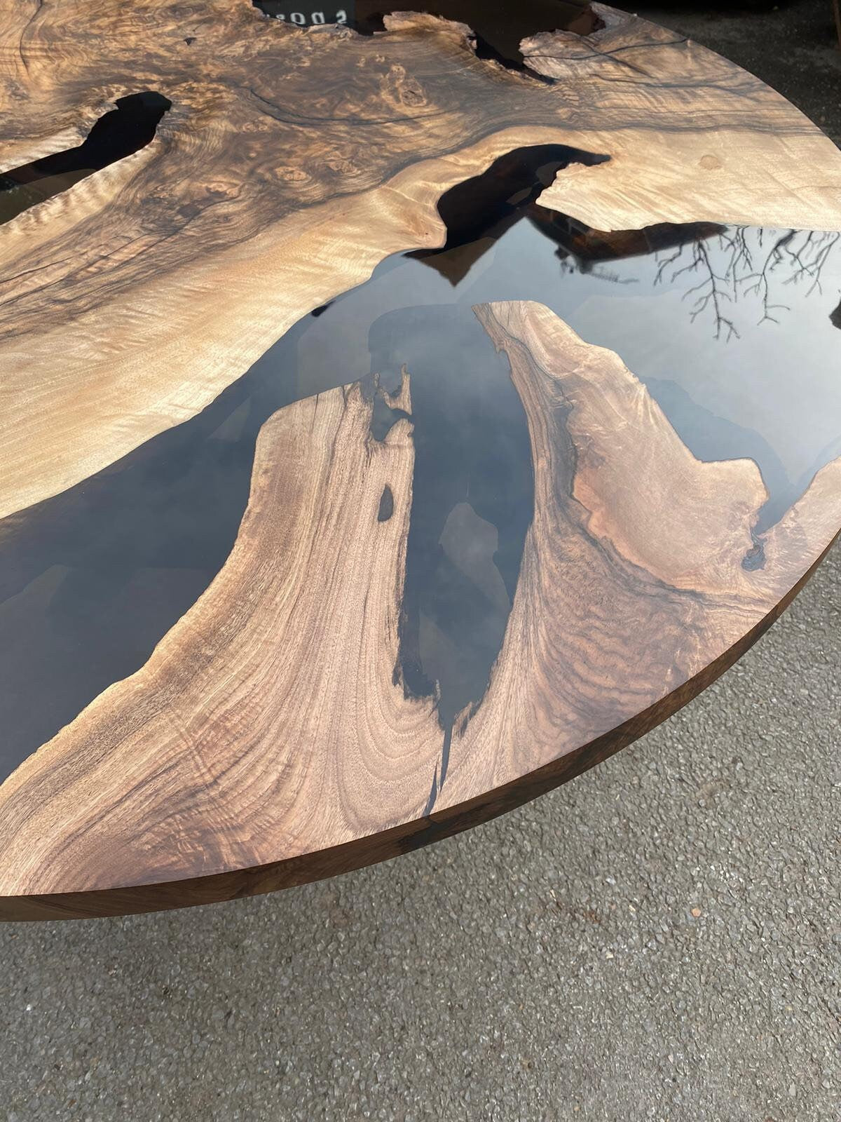 Epoxy Dining Table, Epoxy Resin Table, Custom 48” Diameter Round Walnut Wood Smokey Gray Epoxy Table Order for Sonia