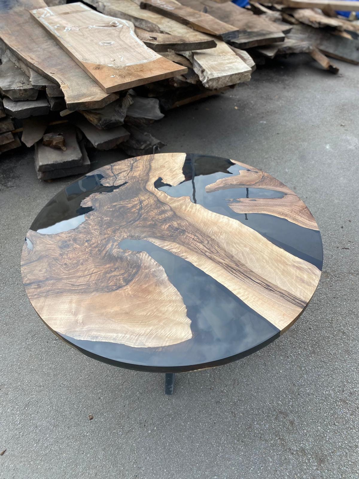 Epoxy Dining Table, Epoxy Resin Table, Custom 48” Diameter Round Walnut Wood Smokey Gray Epoxy Table Order for Sonia