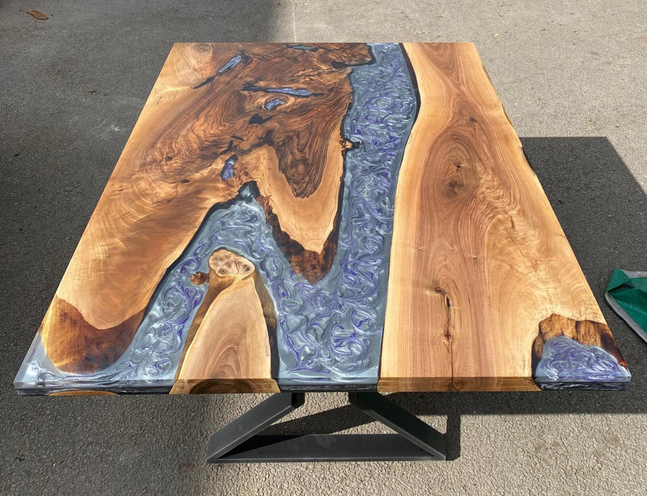 Custom 66" x 48" Handmade Gray and Purple Epoxy Table, Custom Walnut Resin Epoxy Table, Unique Resin Epoxy Table for Helaina