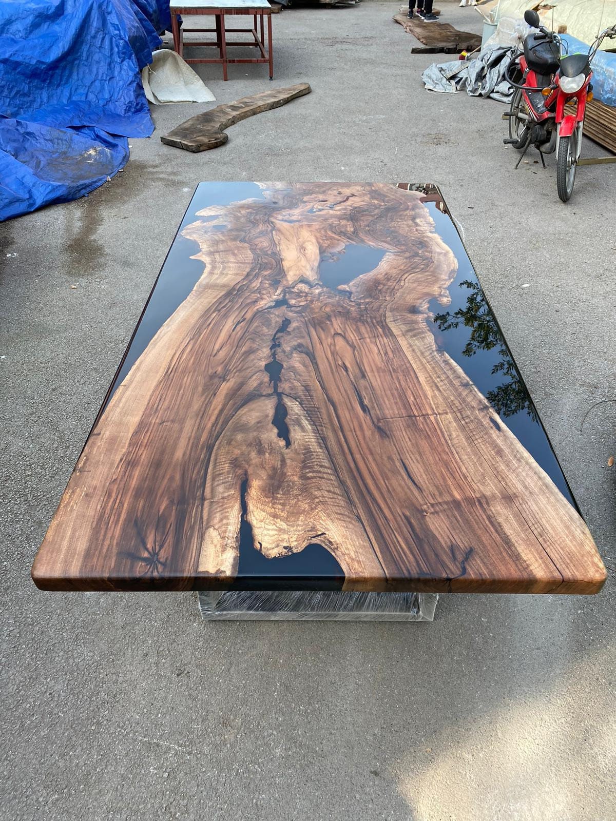 Handmade Epoxy Table, Epoxy Table, Epoxy Dining Table, Custom 84” x 42” Walnut Black Epoxy Table, Order for Roxanne