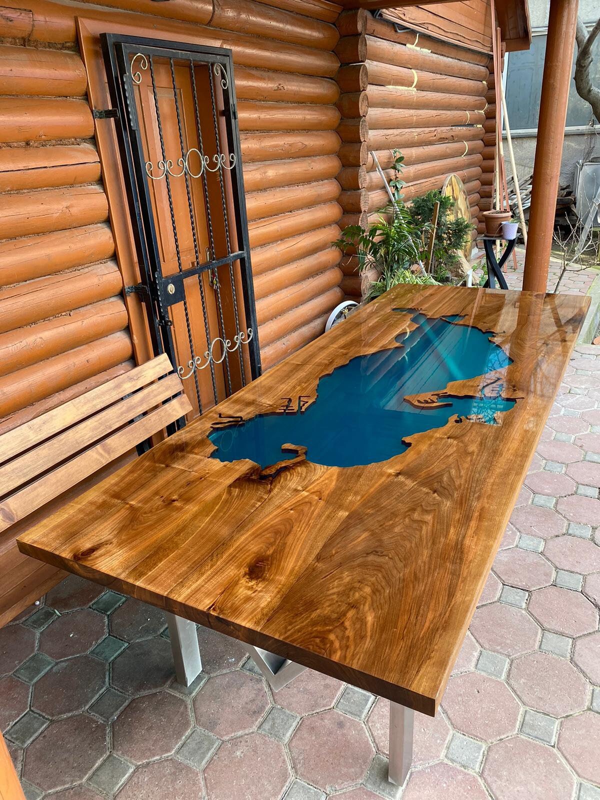 Lake Wawasee Custom 108” x 42” Walnut Turquoise Epoxy Table, Epoxy Lake Dining Table, Custom Order for John&Jenna 3