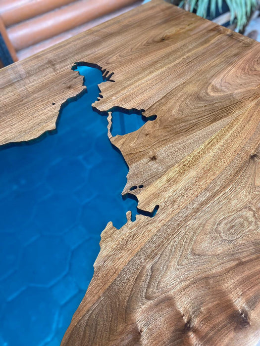 Lake Wawasee Custom 108” x 42” Walnut Turquoise Epoxy Table, Epoxy Lake Dining Table, Custom Order for John&Jenna 3