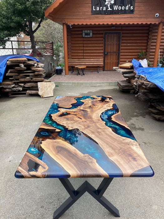 Walnut Dining Table, Custom 84” x 42” Walnut Blue, Turquoise, Green Table, Epoxy Dining Table, Wooden River Table, Custom for Nicholas D