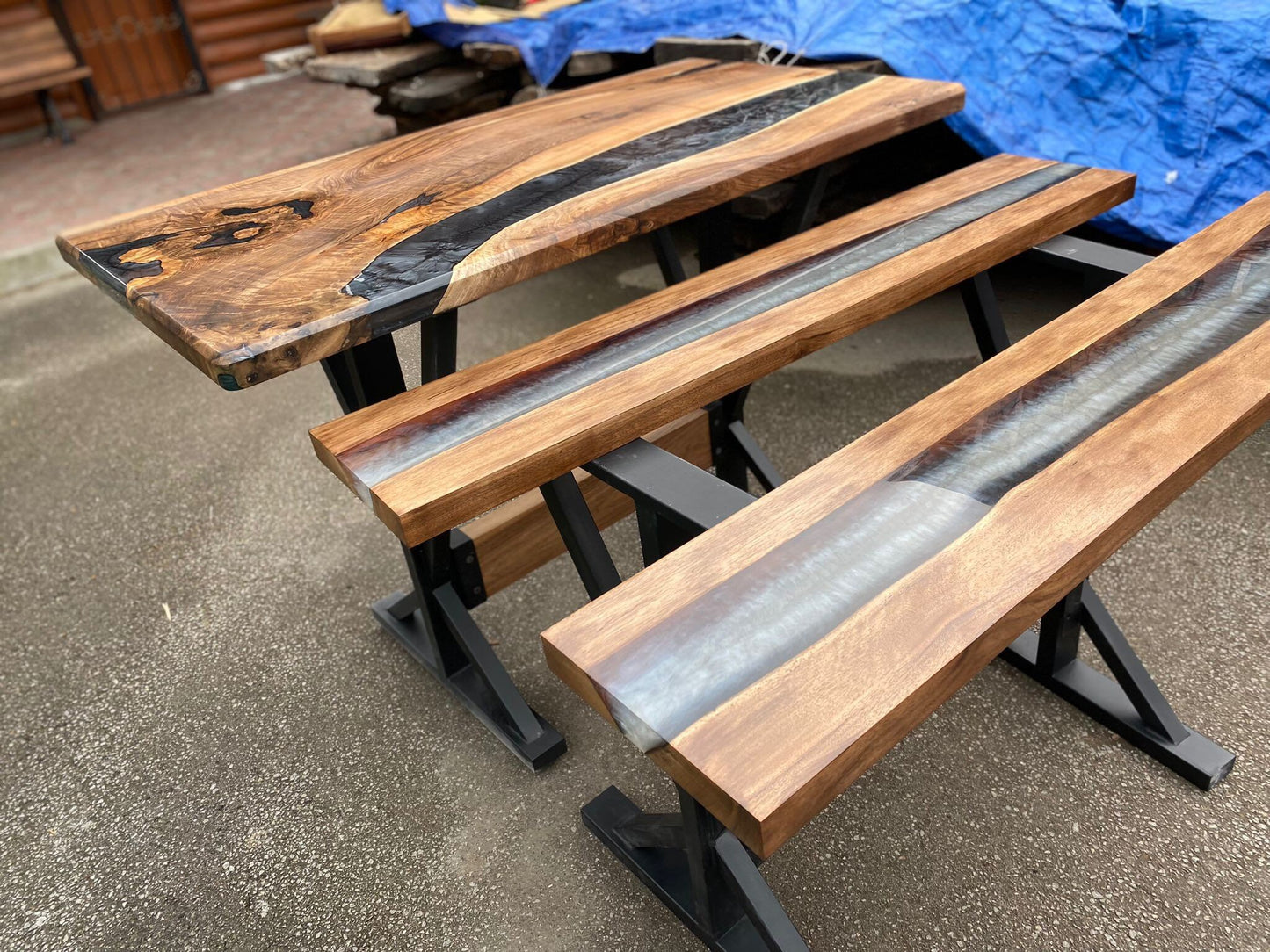 Epoxy Resin Table, Live Edge Table, River Table, Custom 60” x 32” Walnut Wood Metallic Gray Wood Epoxy Dining Table Order for Nicholas 1