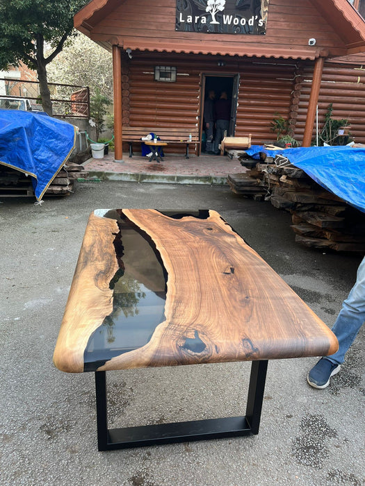 Handmade Epoxy Table, River Table, Custom 66” x 36” Walnut Smoke Gray Table, Epoxy River Table, Custom Order for Delailah