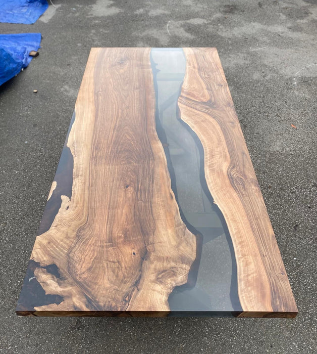 Live Edge Table, Epoxy Dining Table, Epoxy Resin Table, Custom 86” x 38” Walnut Smoke Gray Table, River Table, Custom Order for Susan T