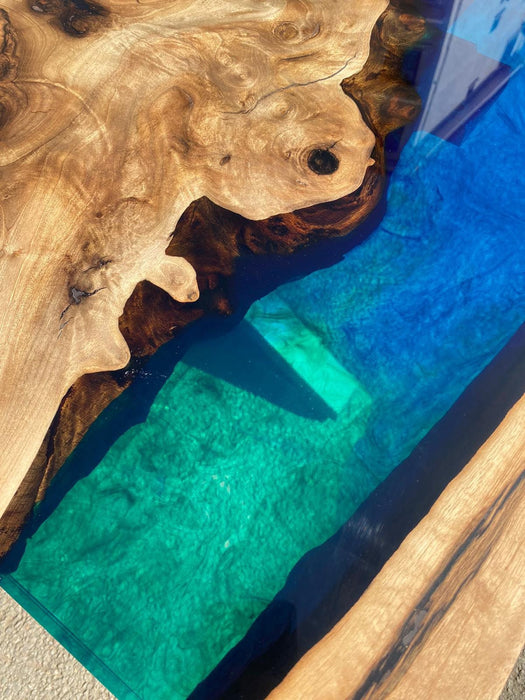 Epoxy Resin Table, Custom 104” x 45” Walnut Blue, Green Table, Epoxy Dining Table, Live Edge Table Order for Valerie S