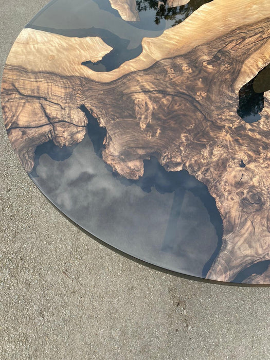 Epoxy Dining Table, Epoxy Resin Table, Custom 48” Diameter Round Walnut Wood Smokey Gray Epoxy Table Order for Sonia