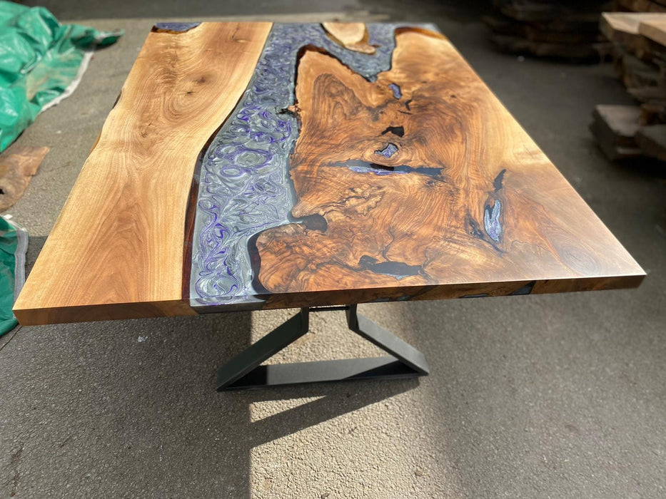 Custom 66" x 48" Handmade Gray and Purple Epoxy Table, Custom Walnut Resin Epoxy Table, Unique Resin Epoxy Table for Helaina