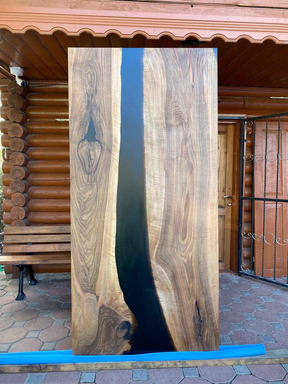 Walnut Barn Door Slab, Custom 84” x 40” Walnut Black Epoxy Door Slab , Epoxy Resin River Barn Door Order for Lara Wa