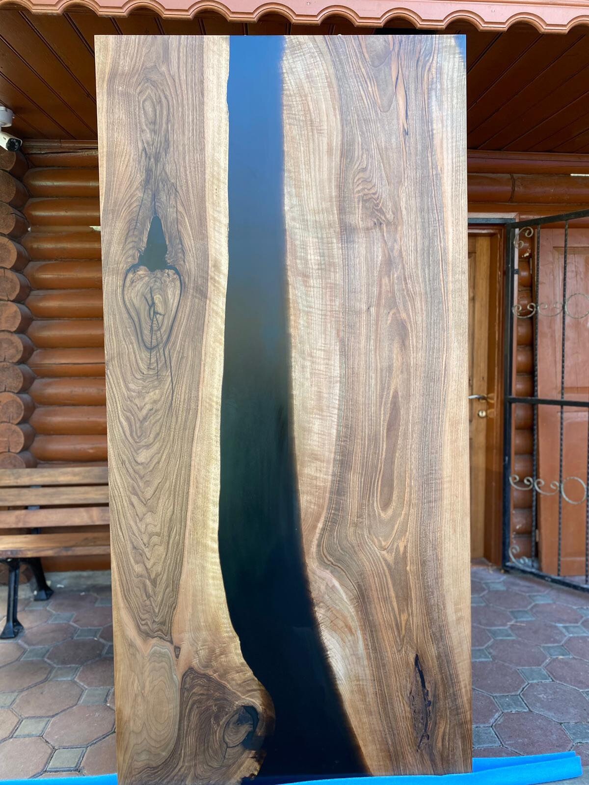 Walnut Barn Door Slab, Custom 84” x 40” Walnut Black Epoxy Door Slab , Epoxy Resin River Barn Door Order for Lara Wa