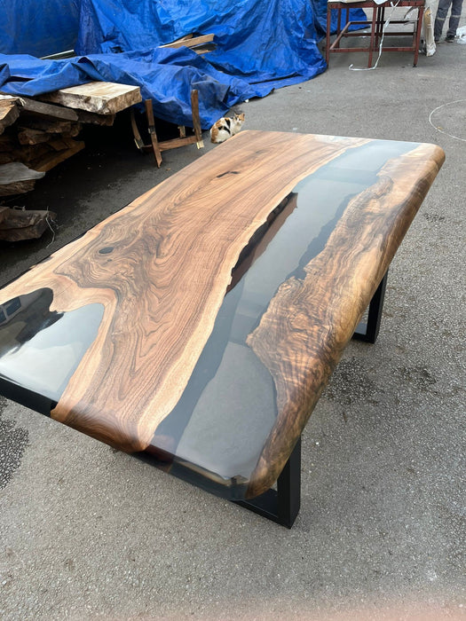 Handmade Epoxy Table, River Table, Custom 66” x 36” Walnut Smoke Gray Table, Epoxy River Table, Custom Order for Delailah