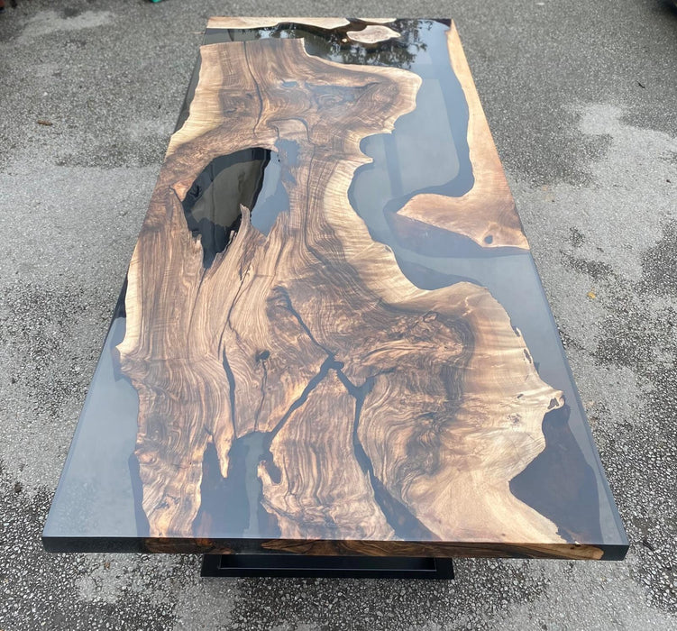 Walnut Dining Table, Epoxy Dining Table, Custom 84” x 36” Walnut Smokey Gray Table, Epoxy Resin Table for Tara R1