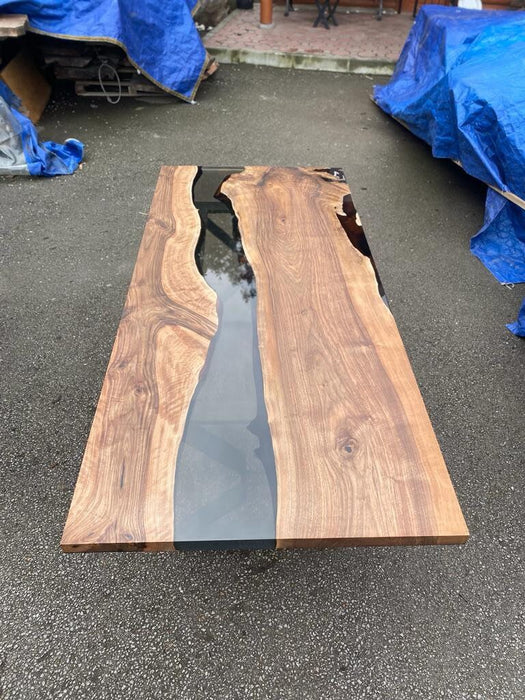 Live Edge Table, Epoxy Dining Table, Epoxy Resin Table, Custom 86” x 38” Walnut Smoke Gray Table, River Table, Custom Order for Susan T