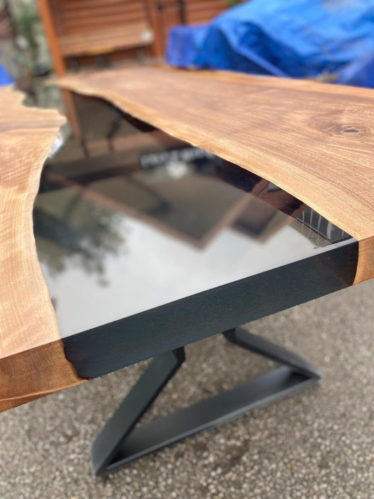 Live Edge Table, Epoxy Dining Table, Epoxy Resin Table, Custom 86” x 38” Walnut Smoke Gray Table, River Table, Custom Order for Susan T