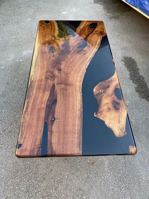 Custom Epoxy Resin Table, Custom 72” x 36” Unique Walnut Shiny Black Table, Epoxy River Dining Table, Handmade Epoxy Tabler for Alan M