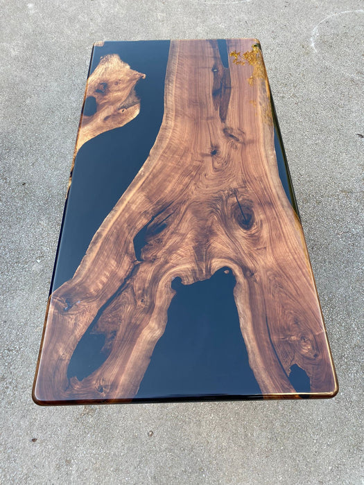 Custom Epoxy Resin Table, Custom 72” x 36” Unique Walnut Shiny Black Table, Epoxy River Dining Table, Handmade Epoxy Tabler for Alan M