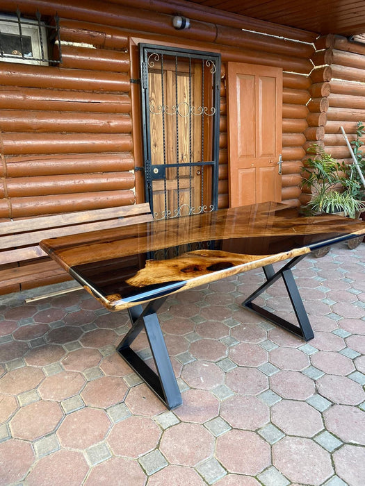 Custom Epoxy Resin Table, Custom 72” x 36” Unique Walnut Shiny Black Table, Epoxy River Dining Table, Handmade Epoxy Tabler for Alan M